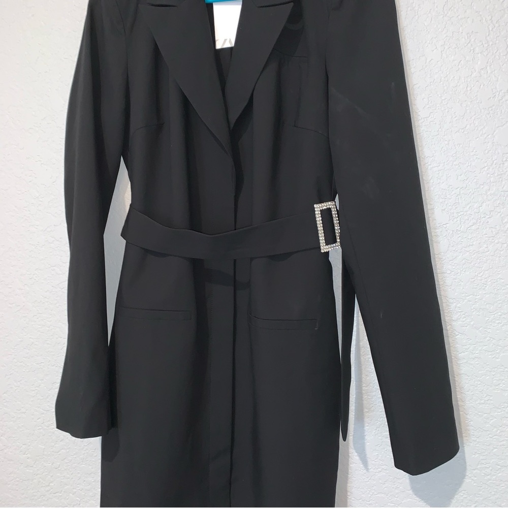 New Zara Belted Blazer Black Dress 8342/340 Small Medium Bloggers Fav - Picture 7 of 11